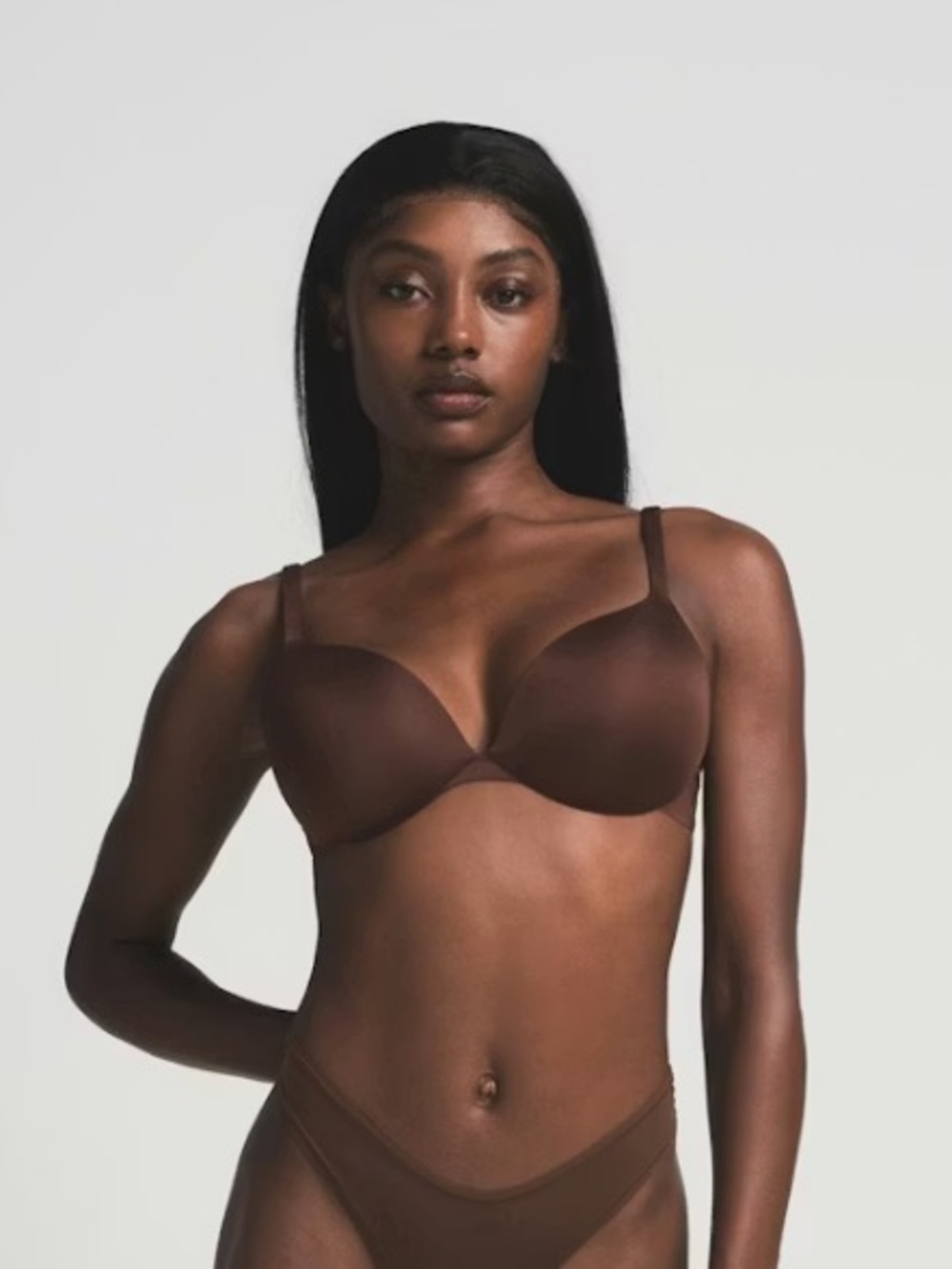 SKIMS Cocoa Brown Satin Teardrop Push Up Bra Size 36D - Picture 5 of 5